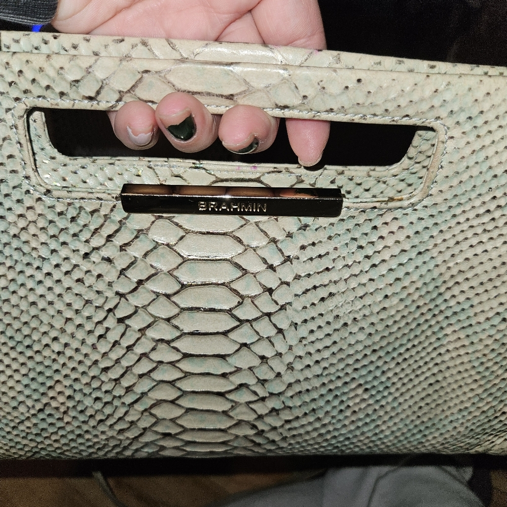 White Light Blue Ombre Irridescent Hand/shoulder Bag Rectangular Window Handles